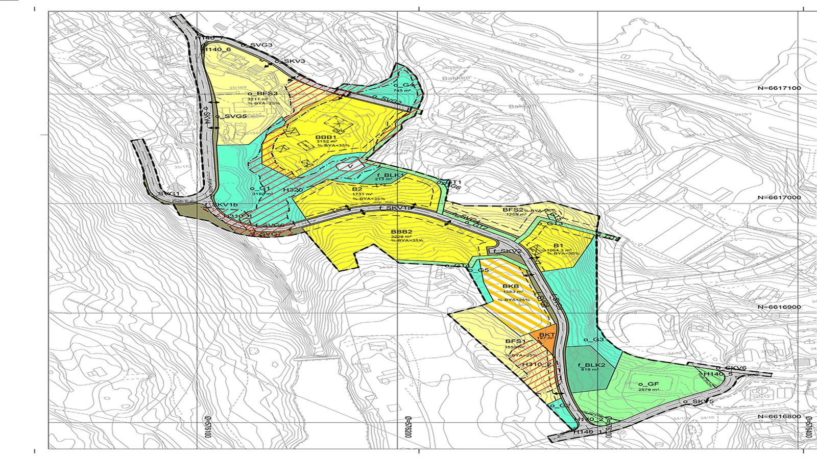 Eksempel på et plankart over et boligfelt
